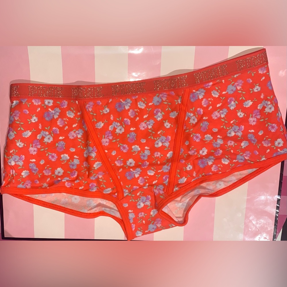 New Victoria’s Secret Pink panties PINK bling gold sparkle logo boyshort floral